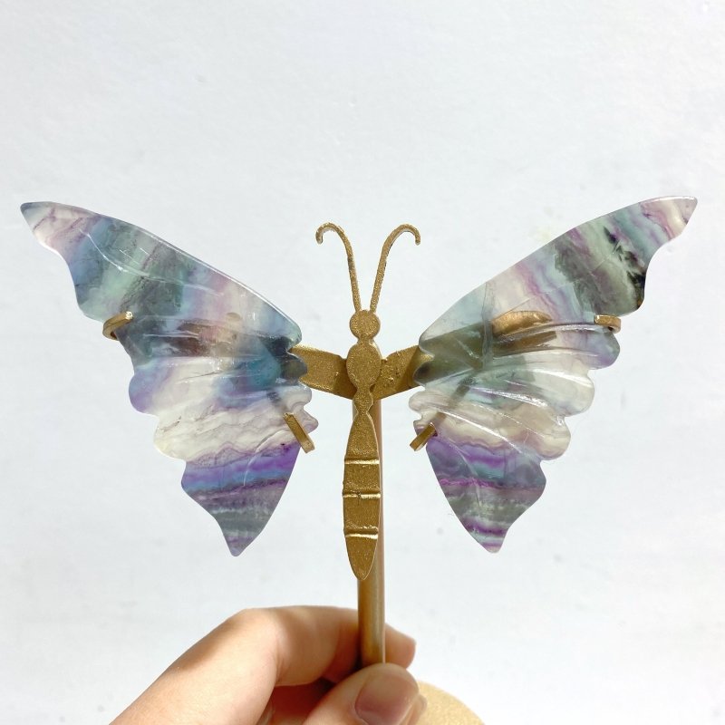 6 Pairs Small Fluorite Butterfly Wing Carving With Stand - Wholesale Crystals