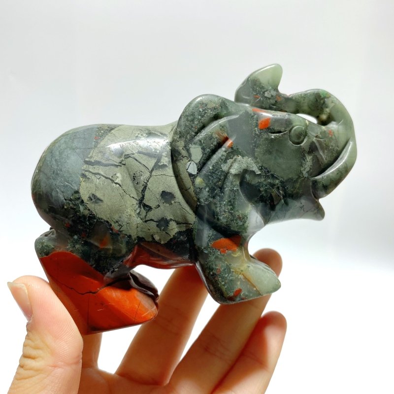 6 Pieces Africa Blood Stone Elephant Carving - Wholesale Crystals