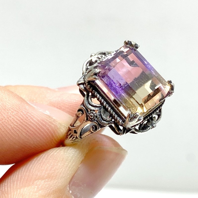 6 Pieces Ametrine Sugar Cube 925 Silver Ring - Wholesale Crystals