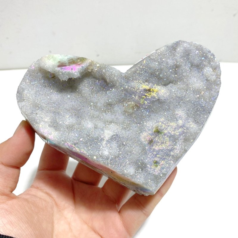 6 Pieces Aura Quartz Cluster Heart With Stand 1 - Wholesale Crystals