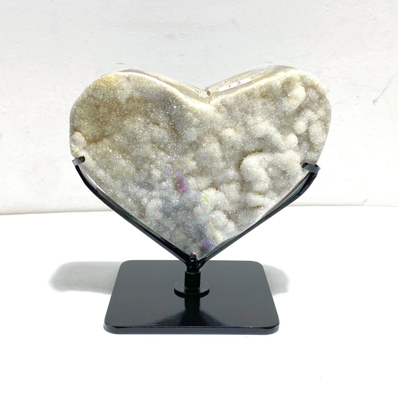 6 Pieces Aura Quartz Cluster Heart With Stand 1 - Wholesale Crystals