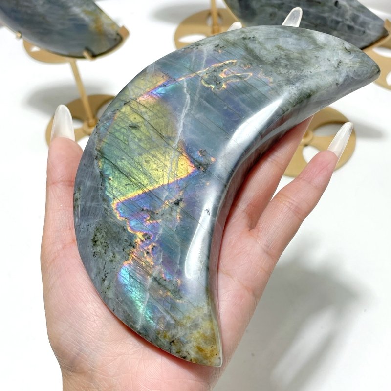 6 Pieces Beautiful Labradorite Moon Carving With Stand - Wholesale Crystals