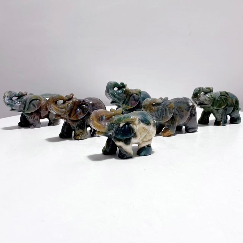 6 Pieces Beautiful Ocean Jasper Elephant Carving - Wholesale Crystals