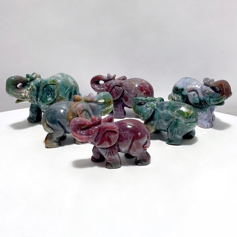 6 Pieces Beautiful Ocean Jasper Elephant Carving - Wholesale Crystals