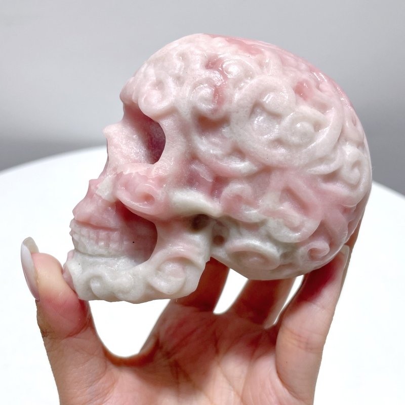 6 Pieces Beautiful Pink Opal Skull Carving - Wholesale Crystals