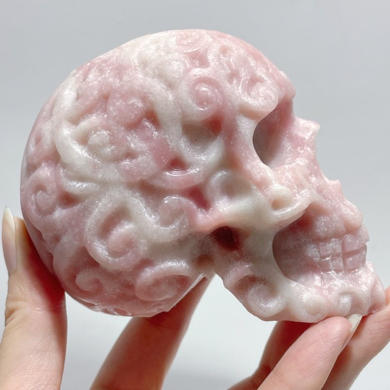 6 Pieces Beautiful Pink Opal Skull Carving - Wholesale Crystals