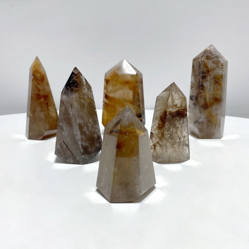 6 Pieces High Quality Gold Rutilated Quartz Points - Wholesale Crystals