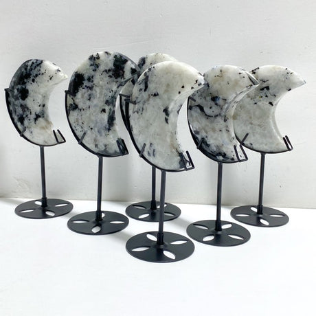 6 Pieces India Moonstone Moon Carving With Stand -Wholesale Crystals