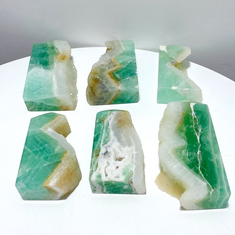 6 Pieces Large Green Fluorite Druzy Geode Tower Points - Wholesale Crystals