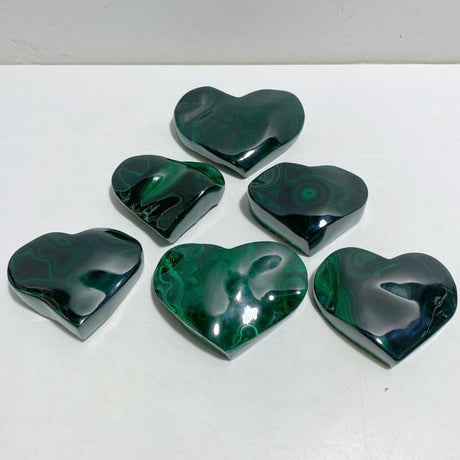 6 Pieces Large Malachite Heart Raw Bottom -Wholesale Crystals