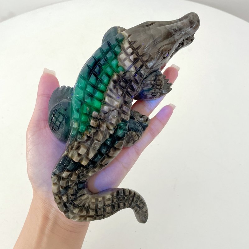 6 Pieces Large Volcanic Agate Crocodile Carving(UV - Reactive) - Wholesale Crystals