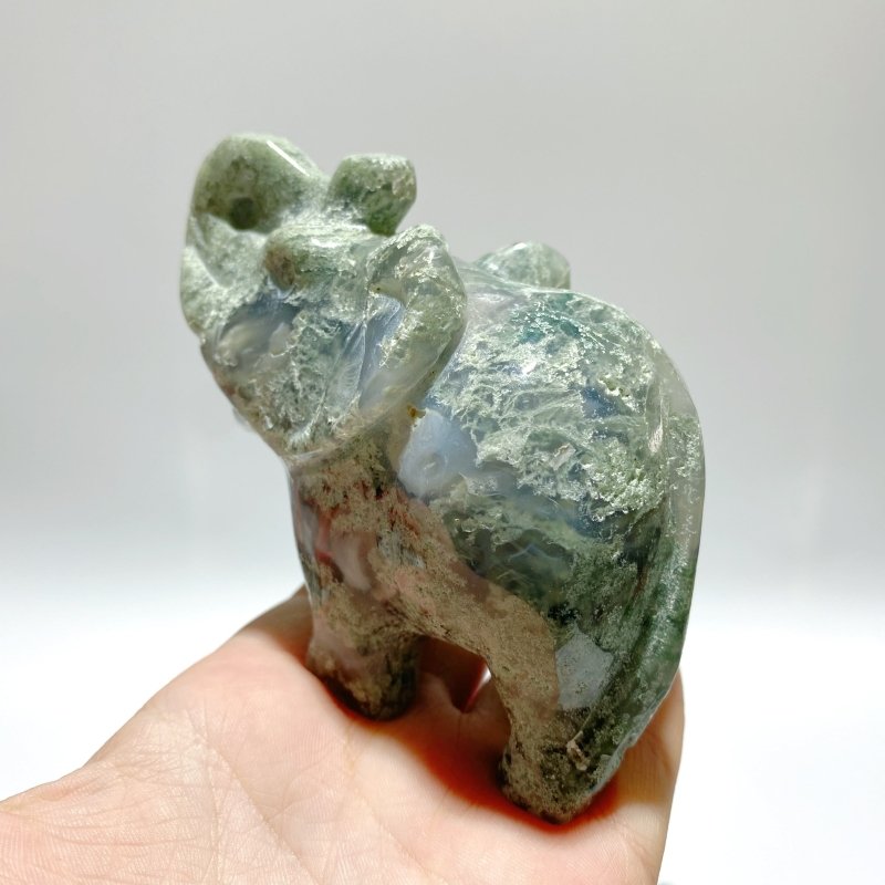 6 Pieces Moss Agate Elephant Carving - Wholesale Crystals