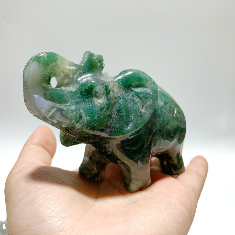 6 Pieces Moss Agate Elephant Carving - Wholesale Crystals