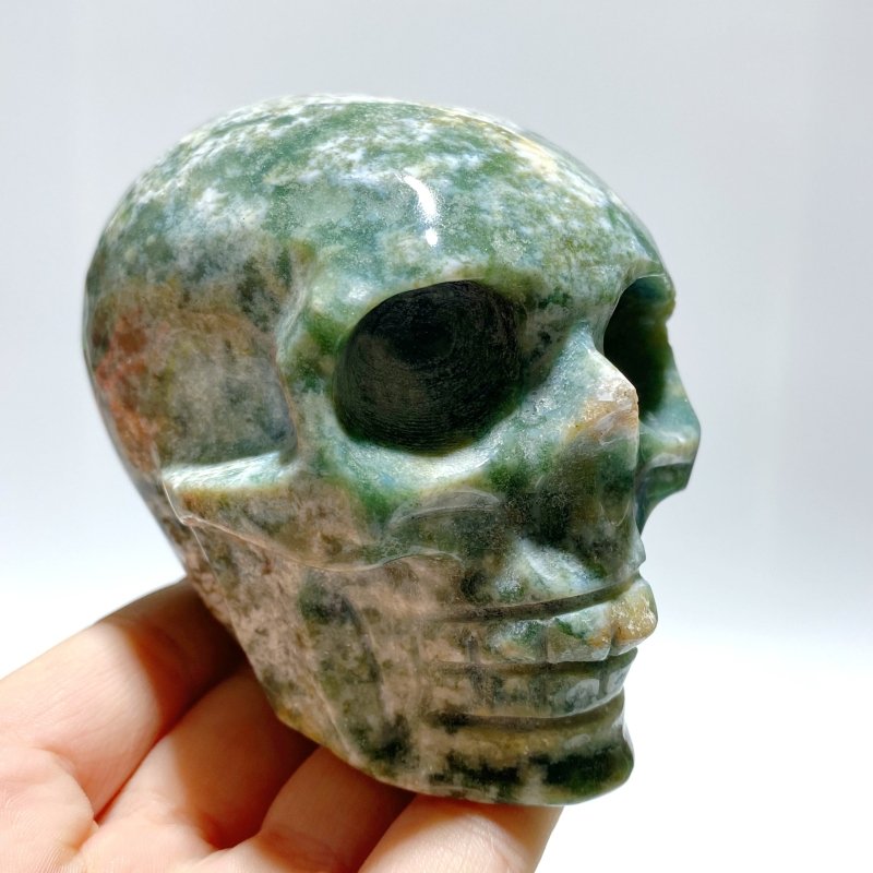 6 Pieces Moss Agate Skull Carving - Wholesale Crystals