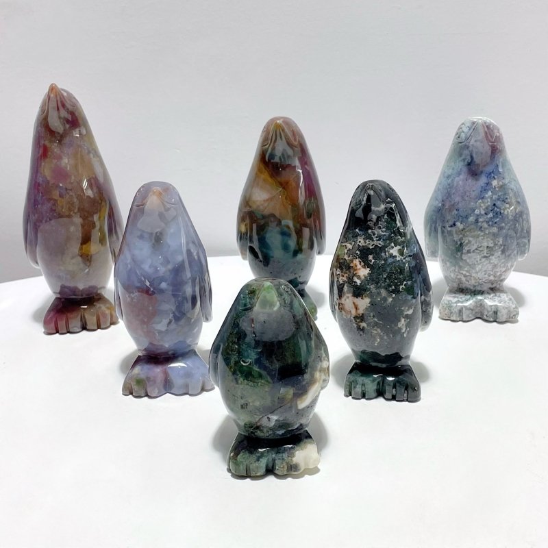 6 Pieces Ocean Jasper Penguin Carving - Wholesale Crystals