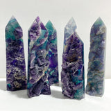 6 Pieces Rainbow Fluorite Raw Side Four-sided Tower Point -Wholesale Crystals