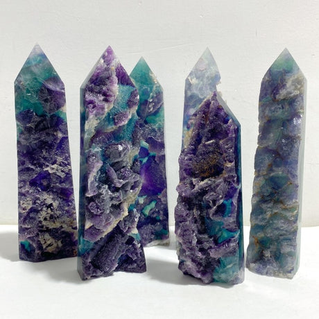 6 Pieces Rainbow Fluorite Raw Side Four-sided Tower Point -Wholesale Crystals