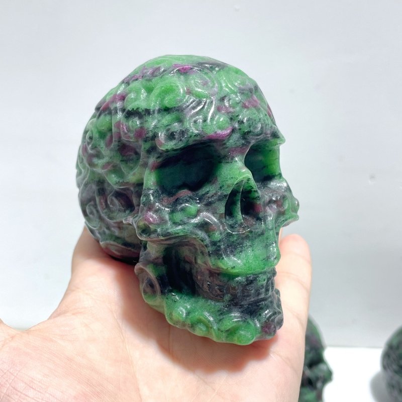 6 Pieces Ruby Zoisite Skull Carving - Wholesale Crystals