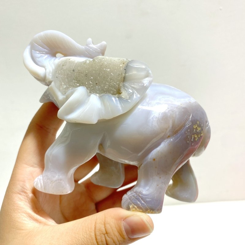 6 Pieces Small Geode Agate Druzy Elephant Carving - Wholesale Crystals