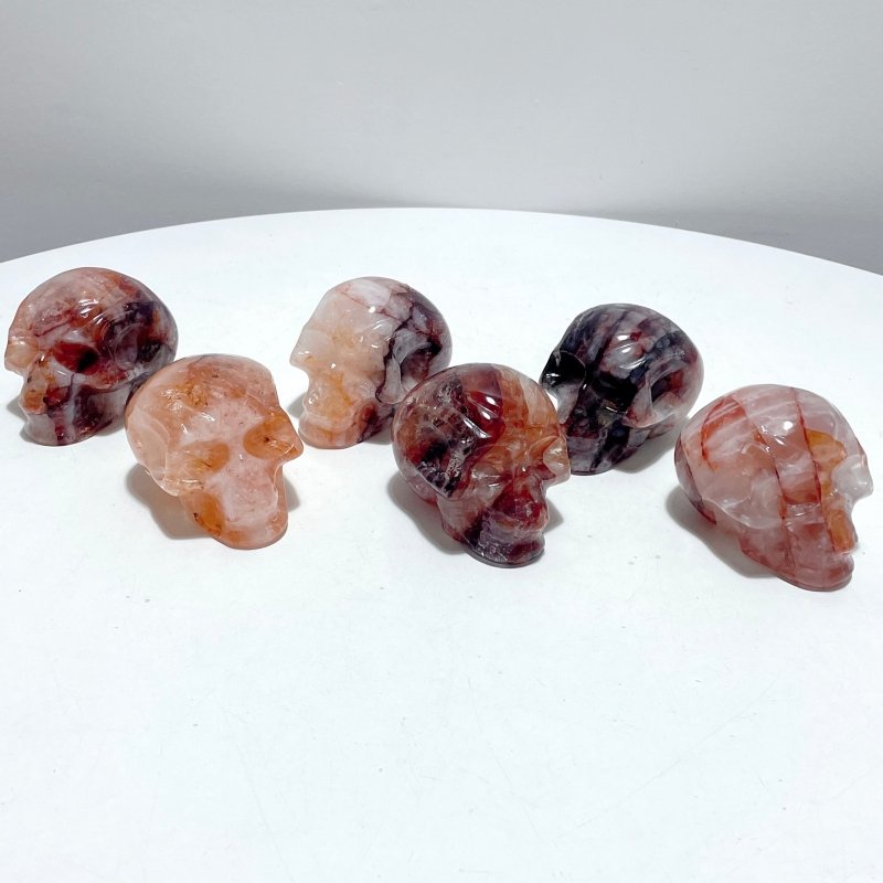 6 Pieces Unique Fire Quartz Skull Carving - Wholesale Crystals