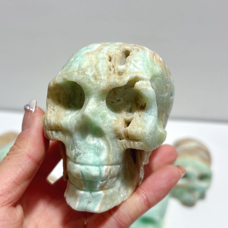 6 Pieces Unique Green Calcite Skull Carving - Wholesale Crystals