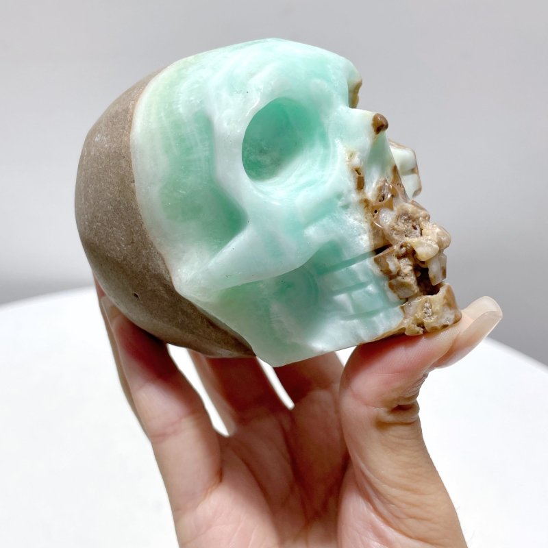 6 Pieces Unique Green Calcite Skull Carving - Wholesale Crystals