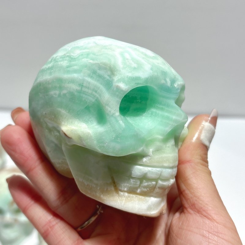 6 Pieces Unique Green Calcite Skull Carving - Wholesale Crystals