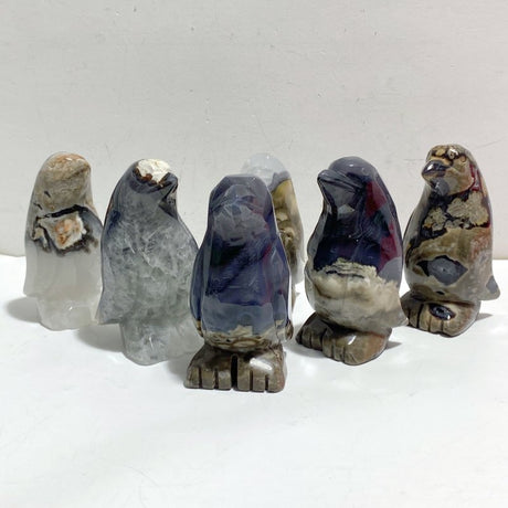 6 Pieces Volcano Agate Penguin Carving (UV-Reactive) (Defective) -Wholesale Crystals