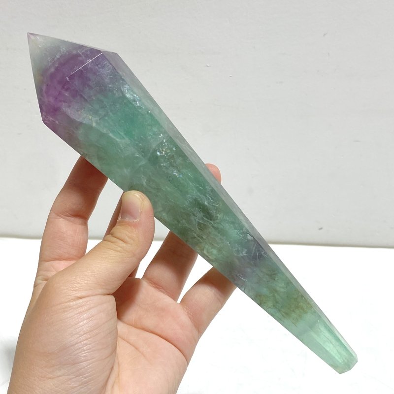 6 Pieces Watemelon Fluorite Magic Scepter Wand With Stand - Wholesale Crystals