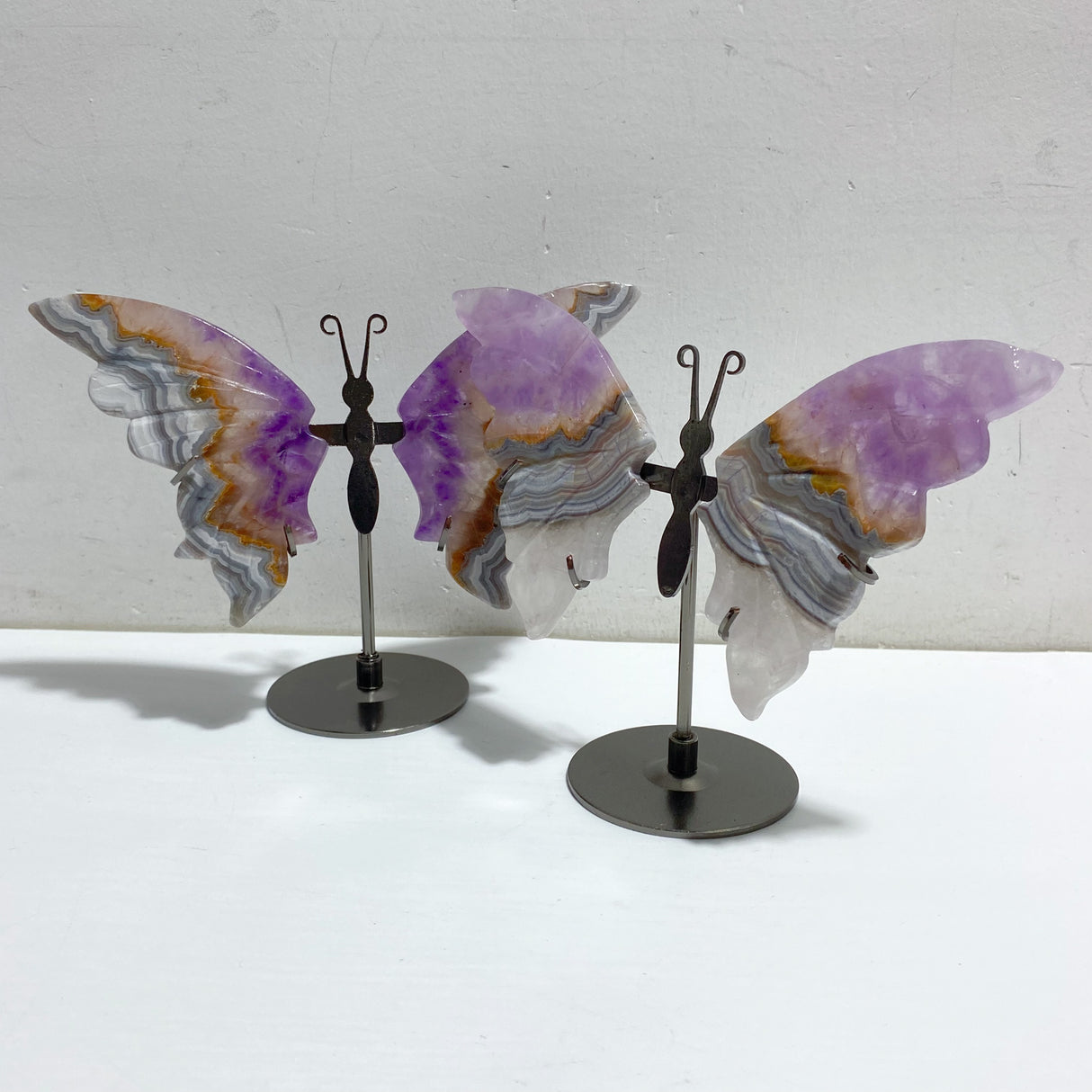 Amethyst Mixed Stripe Agate Butterfly Wing Carving With Stand Wholesale