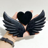 Black Obsidian Heart Wing Carving With Stand