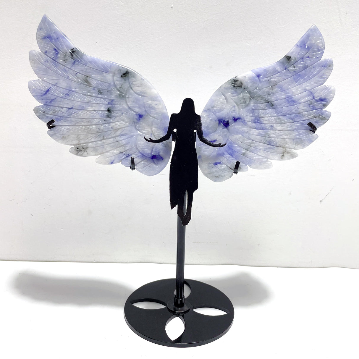 Unique Blue Aventurine Angel Wing Carving With Stand