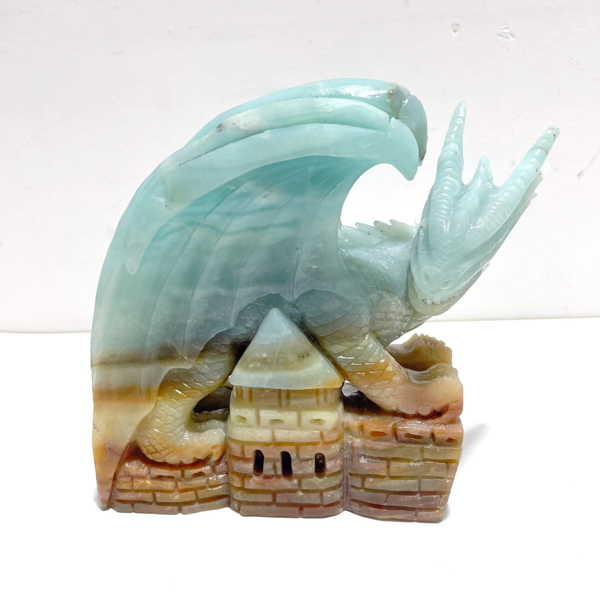 Beautiful Caribbean Calcite Flying Dragon Castle Carving