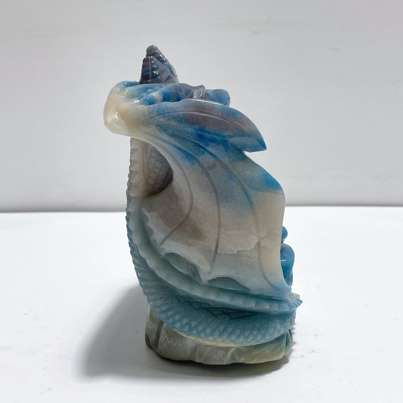 6.7in Beautiful Trolleite Flying Dragon With Castle Carving - Wholesale Crystals