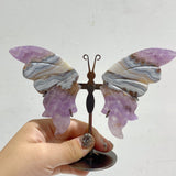 Amethyst Mixed Stripe Agate Butterfly Wing Carving With Stand Wholesale