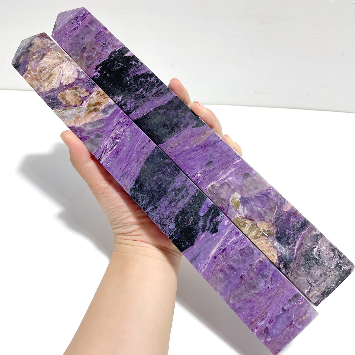 2 Pieces Charoite Four-sided Tower For Collection #A05
