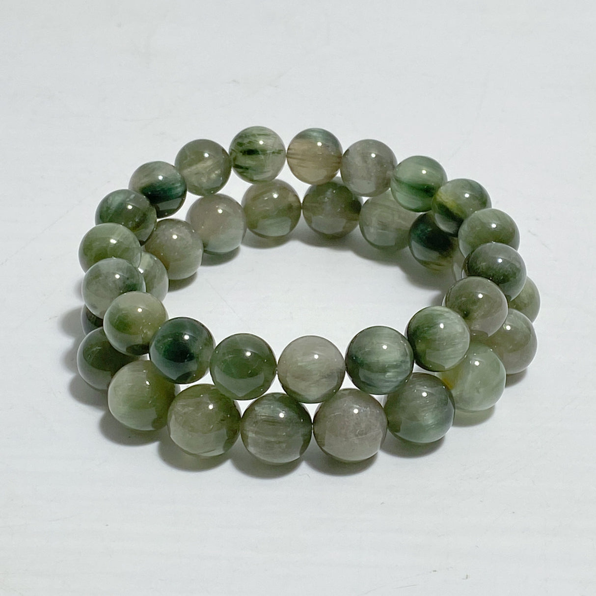 2 Pieces Green Rutile Quartz Cat Eye Flash Bracelets