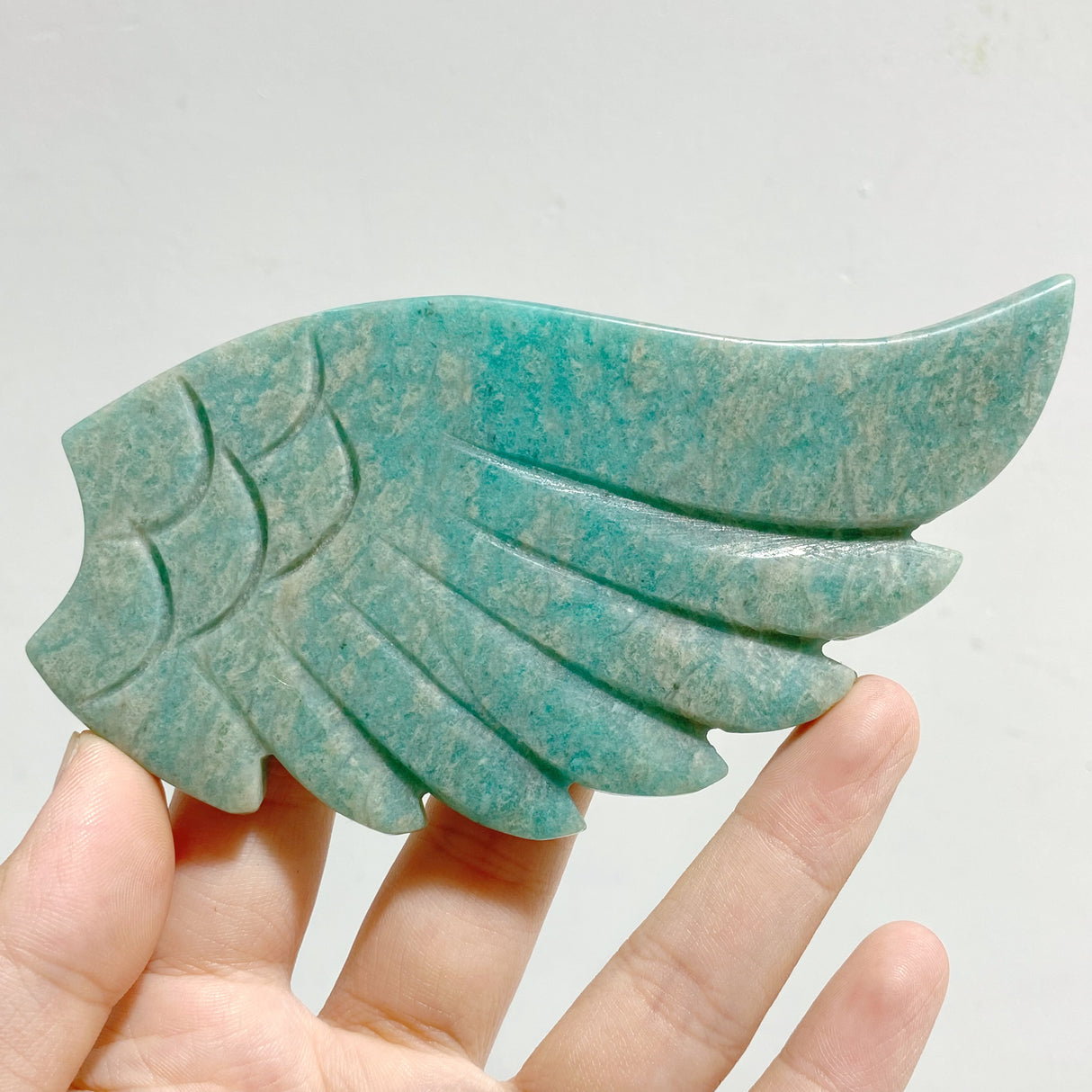Amazonite Heart Wing Carving With Stand
