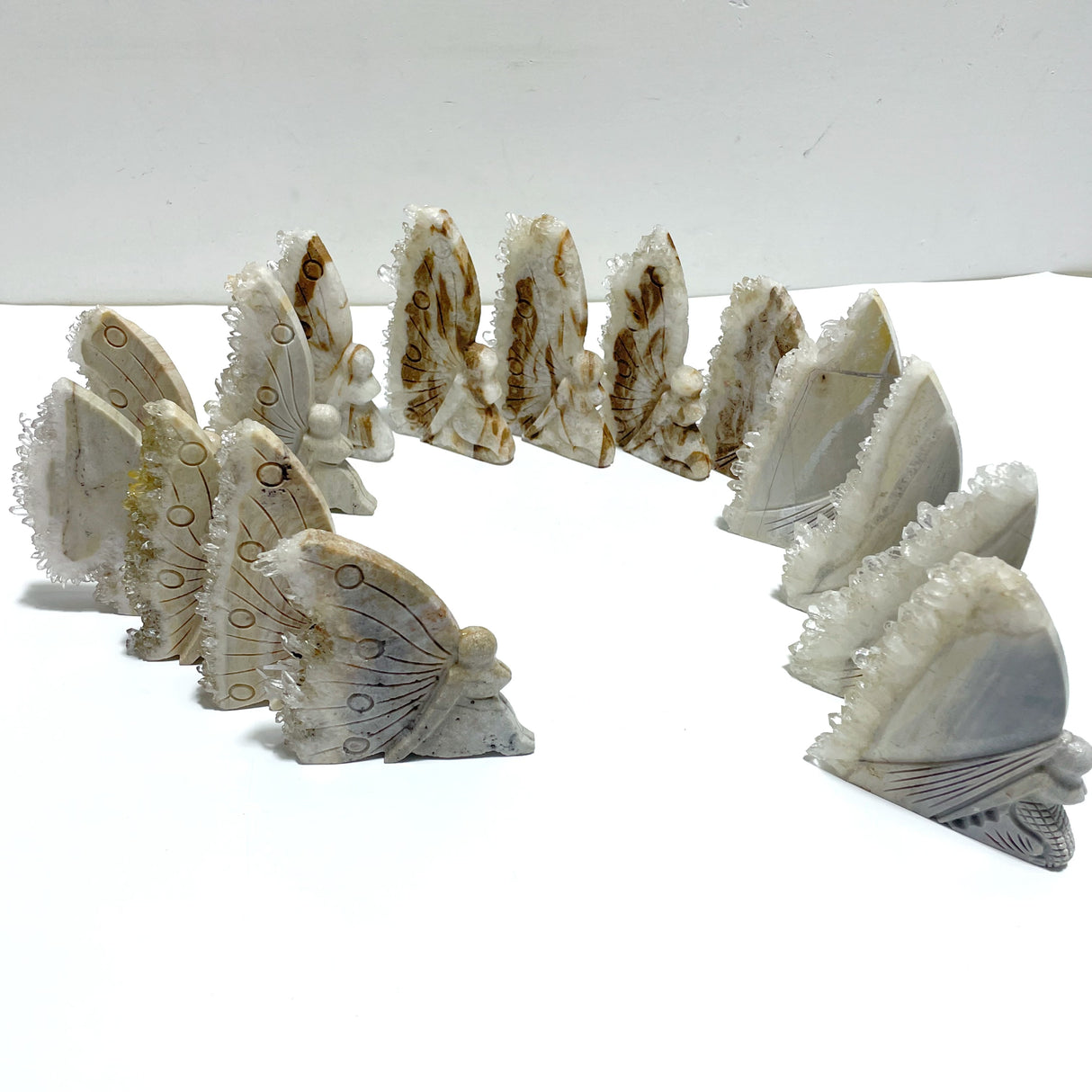 15 Pieces Clear Quartz Cluster Butterfly Fairy Carving