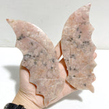 Pink Agate Flying Dragon Wing Carving With Stand