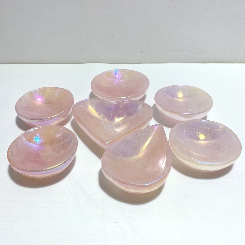 7 Pieces Aura Rose Quartz Bowl Carving - Wholesale Crystals