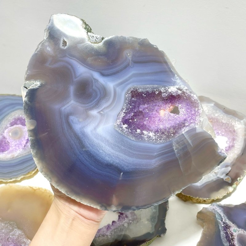 7 Pieces Beautiful Large Geode Amethyst Mixed Agate Slabs - Wholesale Crystals