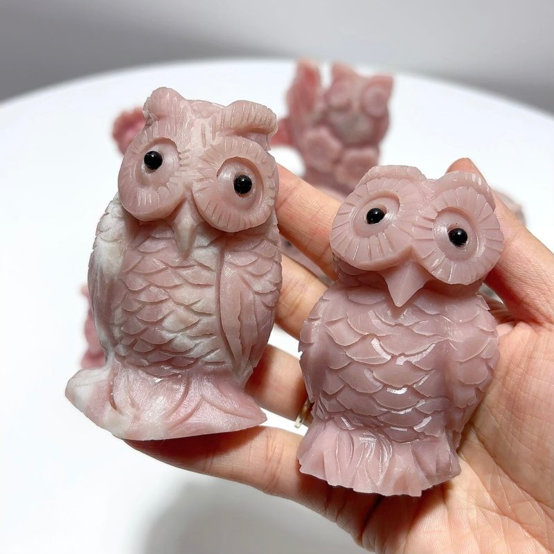 7 Pieces Cute Pink Opal Owl Carving - Wholesale Crystals