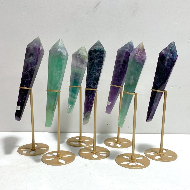 7 Pieces Fluorite Point Magic Scepter Wand With Stand - Wholesale Crystals