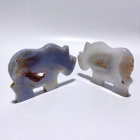 7 Pieces Geode Druzy Agate Rhino Carving - Wholesale Crystals