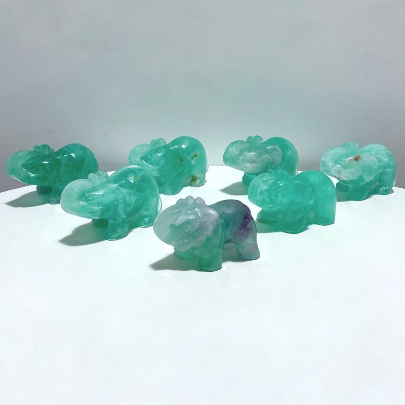 7 Pieces Green Fluorite Elephant Carving - Wholesale Crystals