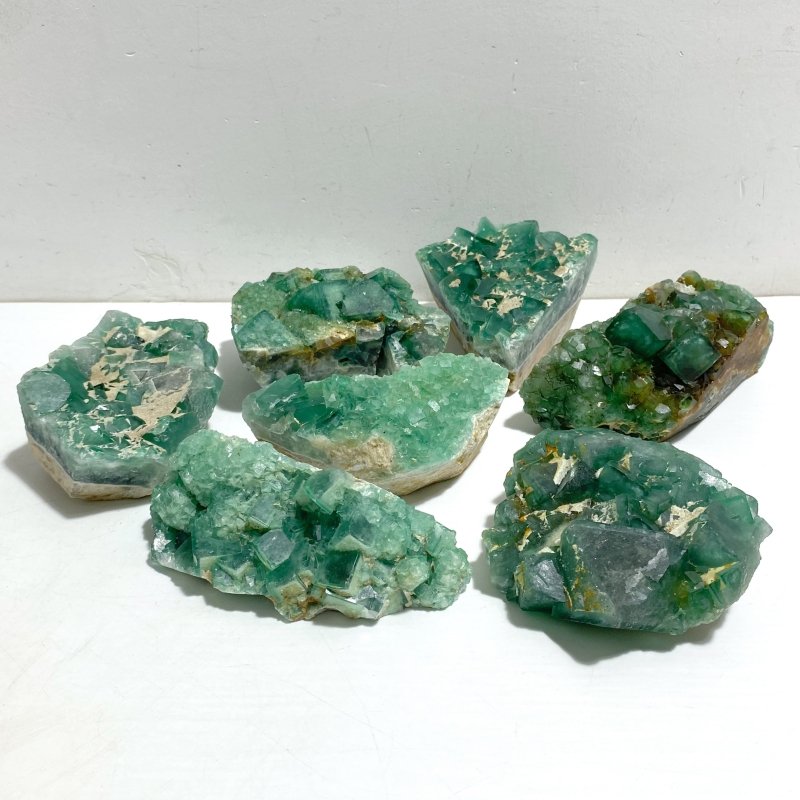 7 Pieces Green Fluorite Specimen Cubic Raw Stone -Wholesale Crystals