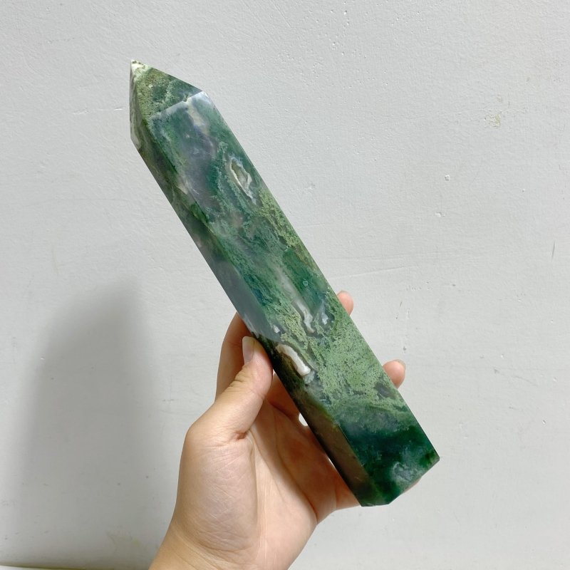 7 Pieces Large Green Moss Agate Points -Wholesale Crystals