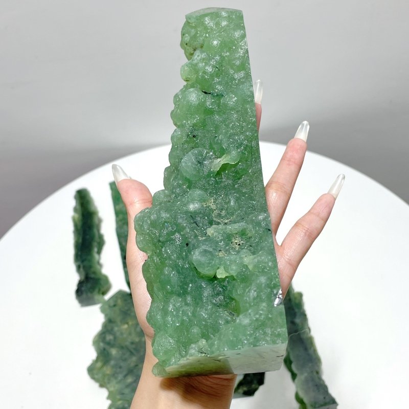 7 Pieces Large Natural Prehnite Tower Raw Side - Wholesale Crystals