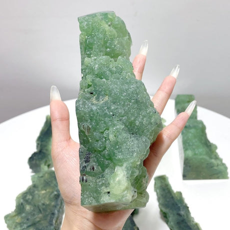 7 Pieces Large Natural Prehnite Tower Raw Side - Wholesale Crystals